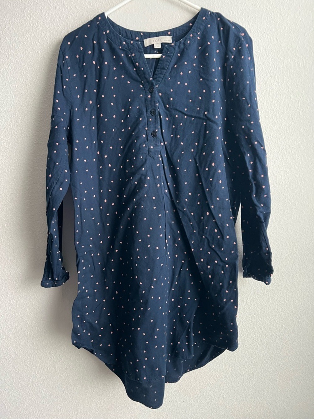 LOFT Navy Sleepwear Dress with Pink Dot Print